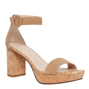 NEW Pelle Moda Amari Suede Platform Block Heel Sandal in Latte Sz.
